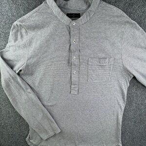 Massimo Dutti Flannel Shirt Mens XL Henley Cotton Long Sleeve Striped Blue White